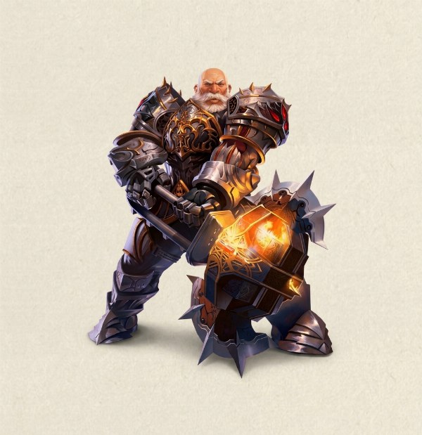 Ferreiro anão forjando com o martelo em brasa: no Equipment Craft qualquer classe fabrica equipamentos, sem precisar de Dwarf.