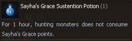 Sayha’s Grace Sustention Potion: pausa o consumo por 1 hora.